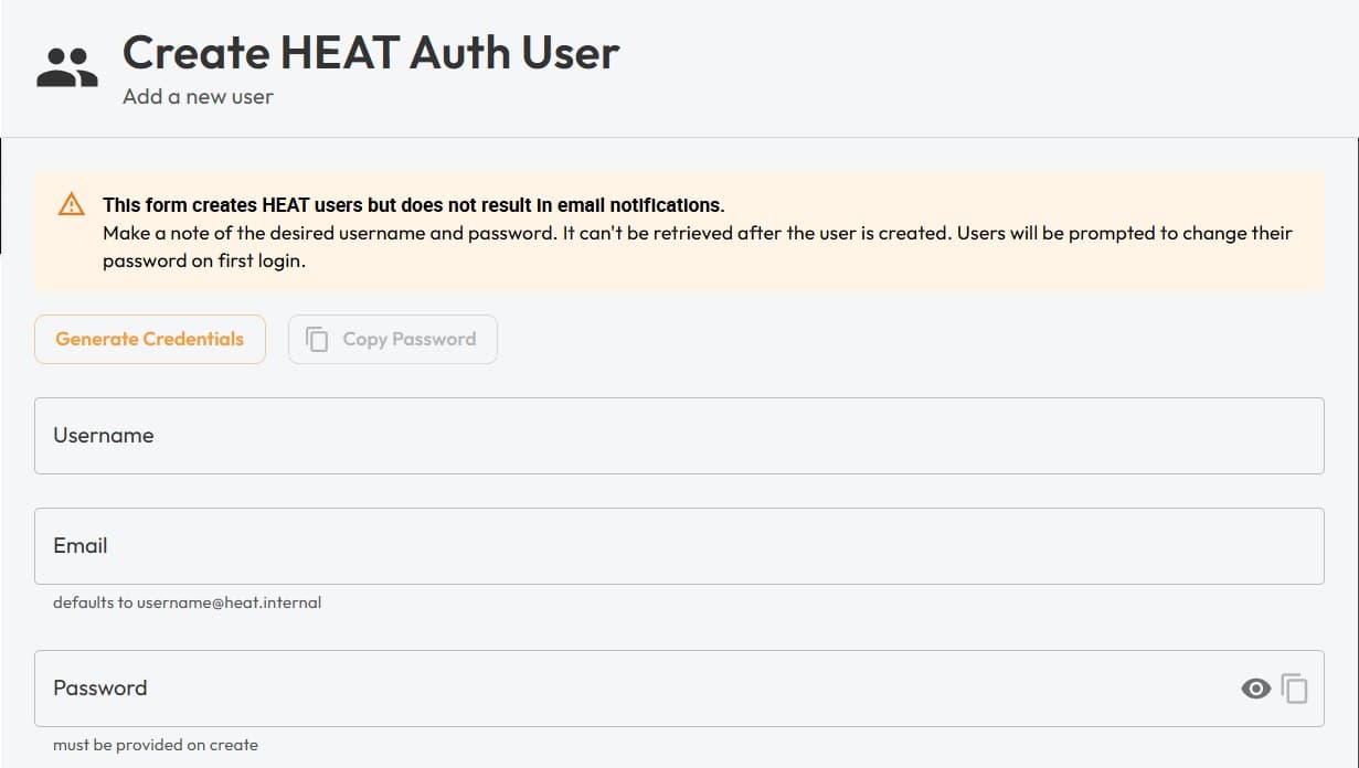 Create HEAT Auth user