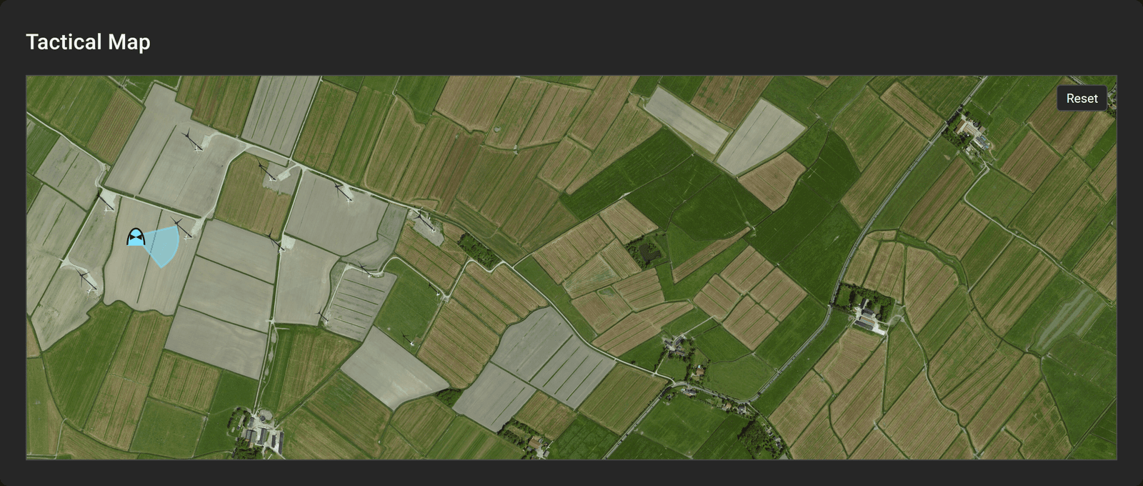 A tactical map with a unit marker and a field of view